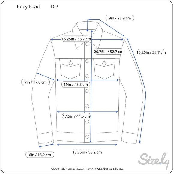 Ruby Road Floral Burnout Shacket Short Tab Sleeves Abalone Buttons Pockets 10P - Picture 9 of 9